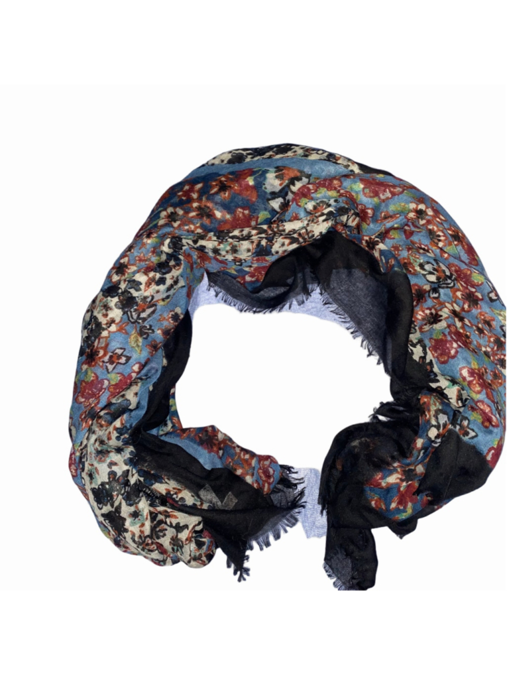 Women's Anna & Ava Vibrant Floral Shawl Scarf Blue Black Lightweight Semi-Sheer